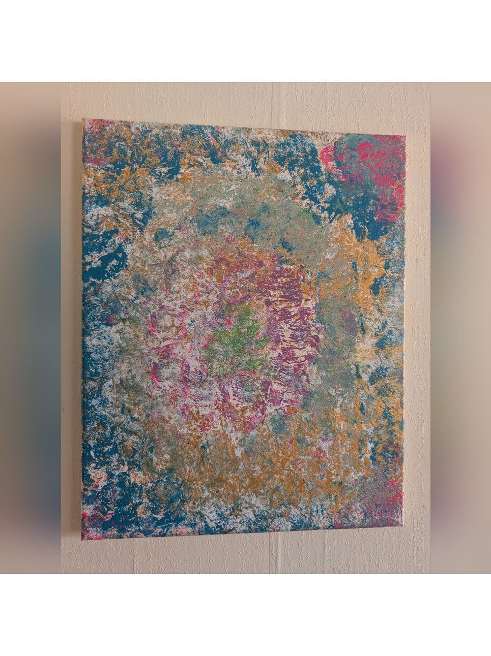 Abstract Wall Art in Teal, Gold & Pink